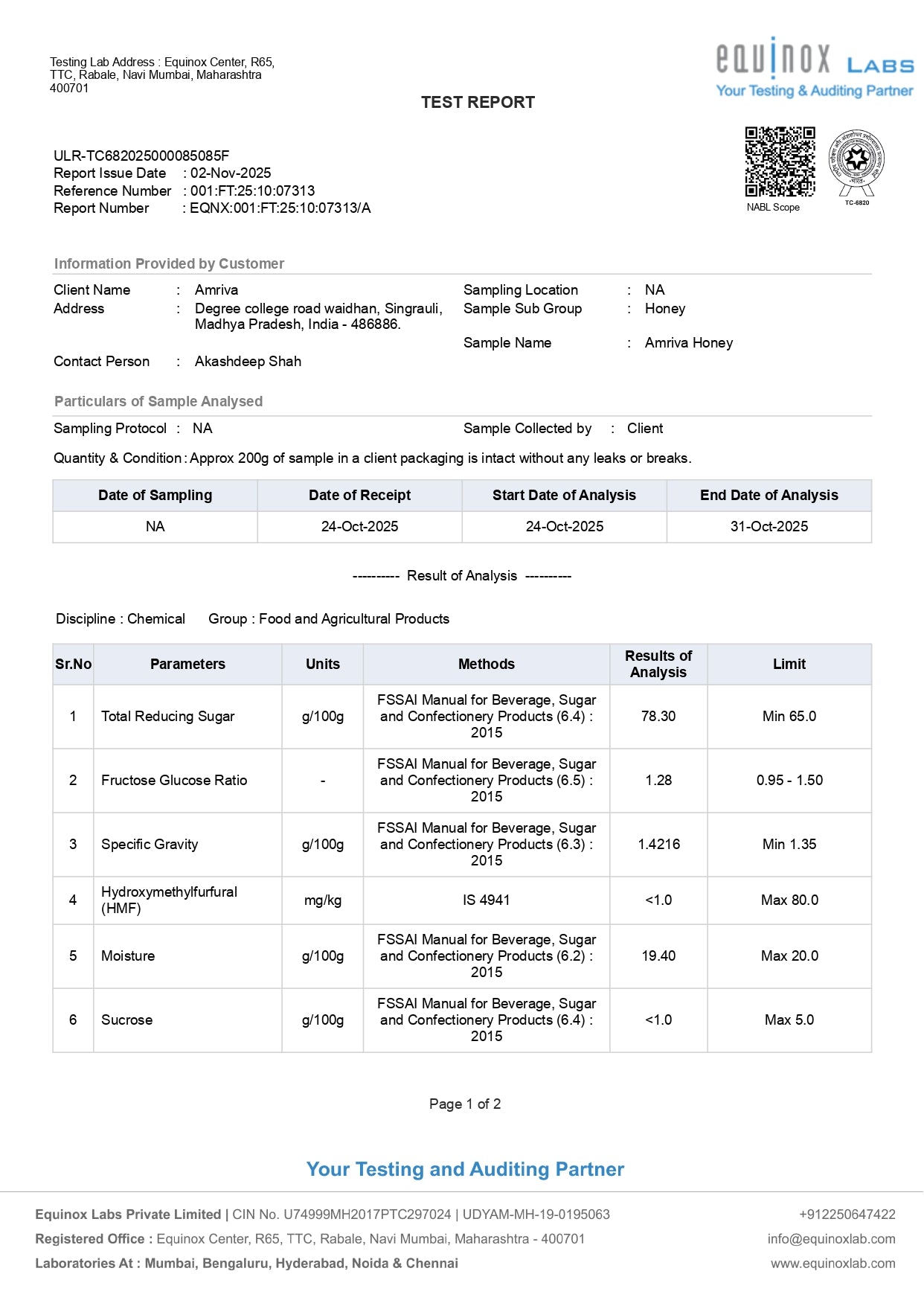 AMRIVA 100% Pure Raw Organic Honey –  500ml