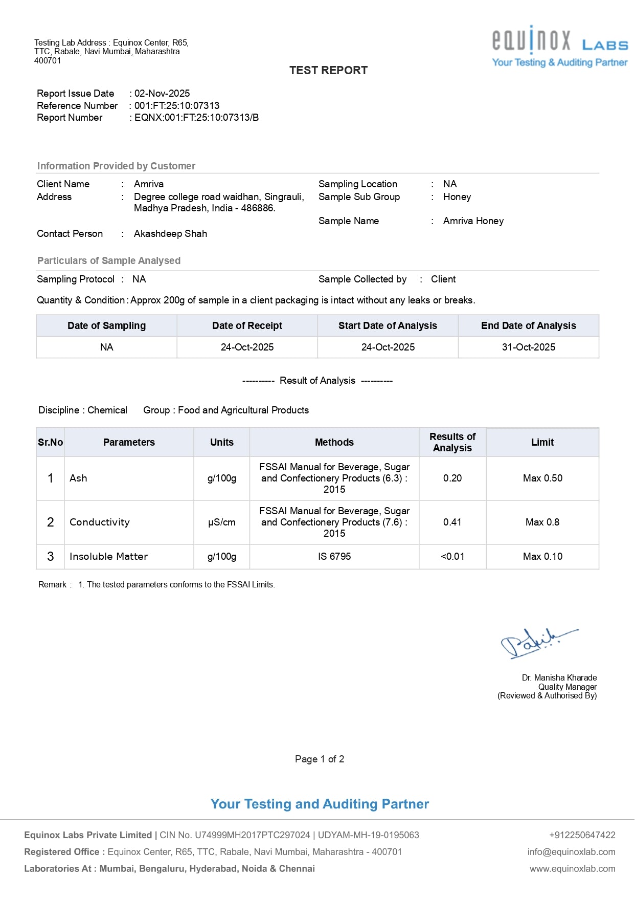 AMRIVA 100% Pure Raw Organic Honey –  500ml